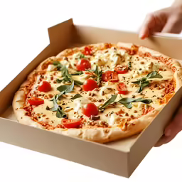 a box containing a small pizza in it