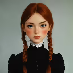 a doll with long braids and black shirt