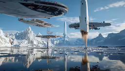 a sci fi sci - opera scene with giant spaceships floating around