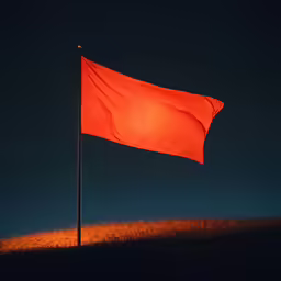 an orange flag stands out on top of the hill
