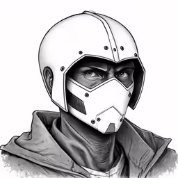 a drawing of a man wearing a helmet