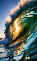 the sun behind an ocean wave,waves with sunlight shining in the background