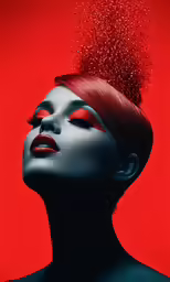 a red and black woman with some sparkling hair