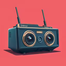a radio on top of a red background
