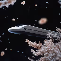 a futuristic futuristic object with leaves floating over it
