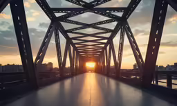 a bridge with sunset over it and the sun going down