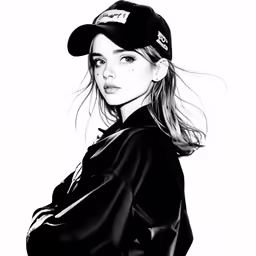 a drawing of a woman in black clothing