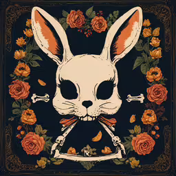 a cartoon rabbit with a skeleton on it