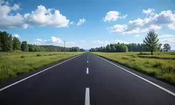 a paved road that runs through a field