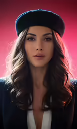the model is posing for a photo in her hat