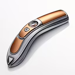 a pen with a brown handle and two colors