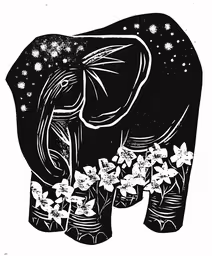 an elephant that has flowers in it