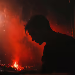 a man that is in front of a fire