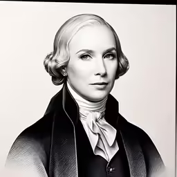 a black and white photo of a woman with a collar on her jacket