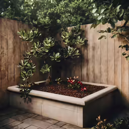the bonsai tree in the container is waiting to be picked up