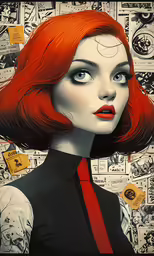 a painting with a girl in a red tie on it