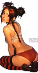 3d model in red and black striped stockings posing
