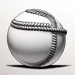 an illustration of a white softball with some twisted ropes