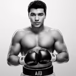 the man is posing for the picture with his boxing gloves