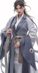 a woman with long hair and a jacket on