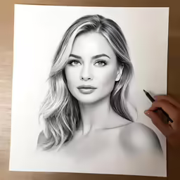 a pencil drawing of a beautiful blond woman