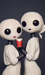 two little aliens dressed as humans have some coffee