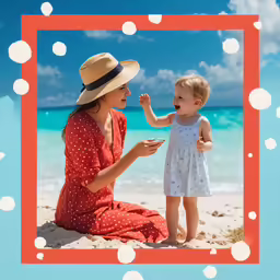 the woman and child are playing with each other on the beach