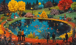 there are many figures in the photo looking at the park