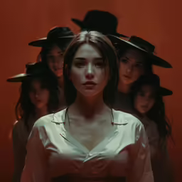 a group of women wearing black hats