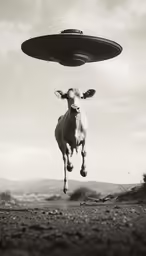 the cow is being chased by an object