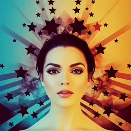 a woman in an artistic photo of stars in the sky