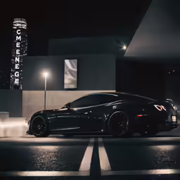 black maserato is parked outside the convention center