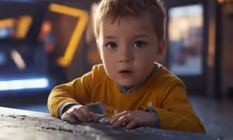 a young child in yellow plays with a remote control