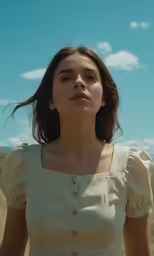a girl is staring to the right