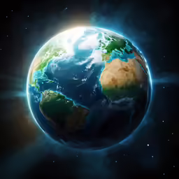 a view from space of the earth, showing the sun and earth