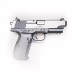 the silver and black gun is shown on the white background