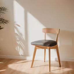 the wood chair has black leather on it