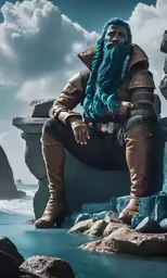 a person sitting on a rock next to the ocean