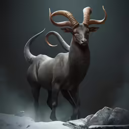 the ram is standing next to a mountain