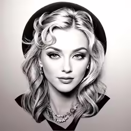 a black and white photo of a woman with blonde hair