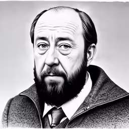 a black and white portrait of a man with a beard