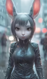 a woman dressed in rabbit ears and rubber clothes