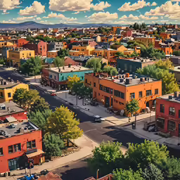 a view of the top of the buildings in a town