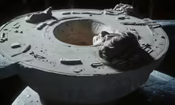 there is a sculpture made from concrete in the shape of a man