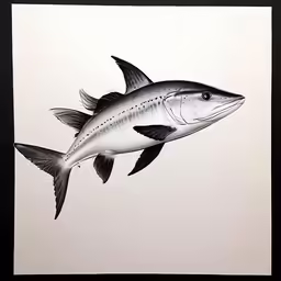 a drawing of a fish in flight