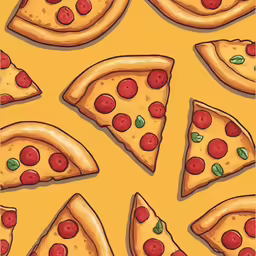several slices of pizza on a yellow background