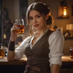 an attractive woman holding a glass of beer