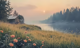 an image of a sunset on a grassy hill