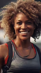 a woman with curly hair smiling and smiling,a woman with curly hair is smiling