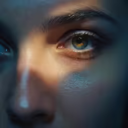 an image of an eye with bright blue and yellow eyeliner